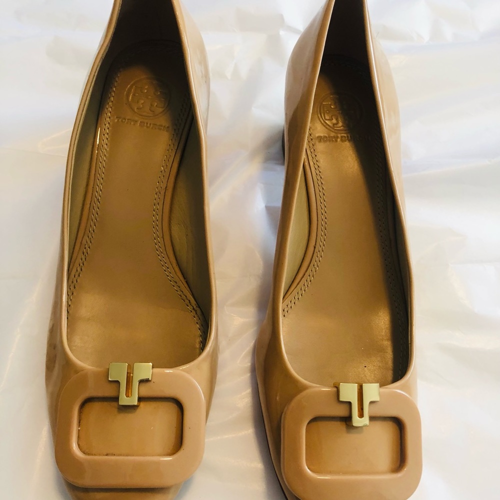 ❤️SOLD❤️TORY BURCH T Ring Flats Soft Patent Leather Camellia Pink NUDE - Picture 13 of 13